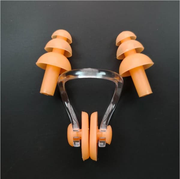 Svømmeneseclips i silikon med etui, blå/transparent, neseclips svømming voksen