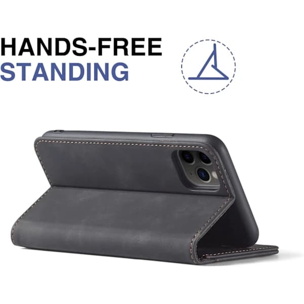 For iPhone 11 -16 Magnetic Leather Phone Case, Premium Leather Flip Case Foldable Card Slot Shockproof Stand Function (Black) iPhone 12