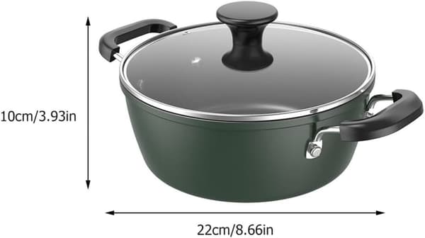 Non-Stick Cast Iron Soup Pot with Lid, 22cm, Double Ear, Green for Home Cooking