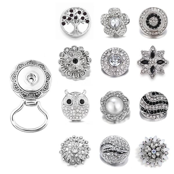 Diamantbrosje + 13 knapper, magnetisk brilleholder brosje for w