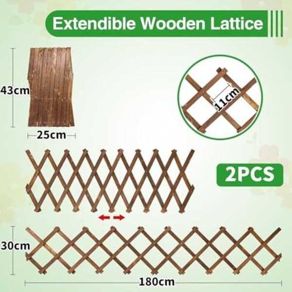 Expanderbart växtstöd 2-pack 185x30 cm träspaljé för klätterväxter, lämplig för inomhus, utomhus, trädgård, uteplats och väggdekoration