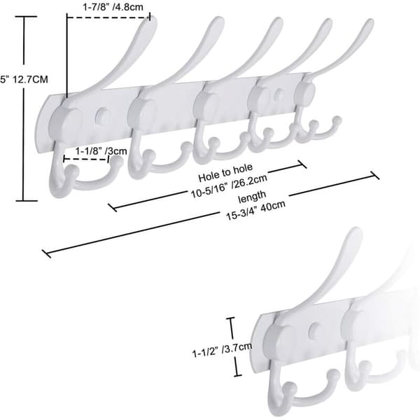 Wall Mounted Coat Rack, Wall Hooks - Extra Strong Stainless Steel, 5 Hooks, Coat Hanger for Jackets, Hats, Towels, Entryway, Bathroom (White)