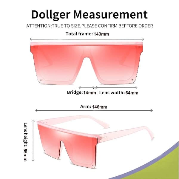 Square Oversized Sunglasses for Women and Men, Trendy Flat Top Large Frame Sunglasses, Transparent Pink Frame