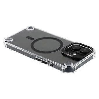 Compatible with iPhone 16 Magnetic Transparent Case Shockproof Hybrid Phone Cover with Camera Lens Frame Stand (Black)