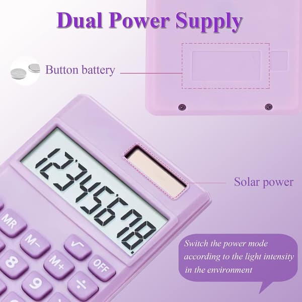Basic Calculator, Cute Pocket Size Mini Calculator for School, Office, Home (Purple)