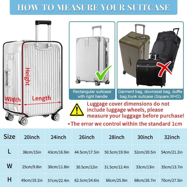 Clear PVC Luggage Cover 76 cm (30 inch), Reusable Scratch-Resistant Protector with Velcro Closure for Spinner Luggage, Transparent 2-Pack