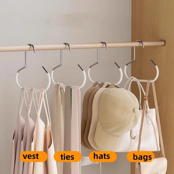 10-pack - Non-slip - Space-saving - Storage Rack - Wardrobe Belt/Scarf Hooks - Suitable for displaying hats, vests, ties, scarves (white)