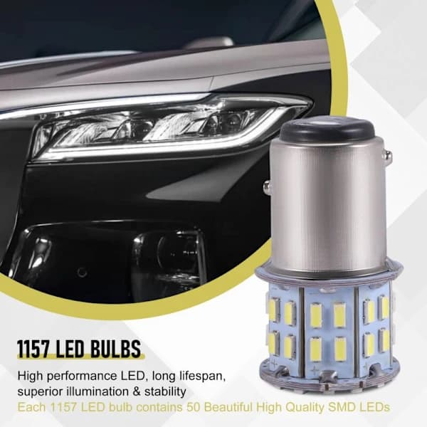 2 pcs 6000K White 1157 50SMD LED Tail Light Bulbs BAY15D 12V