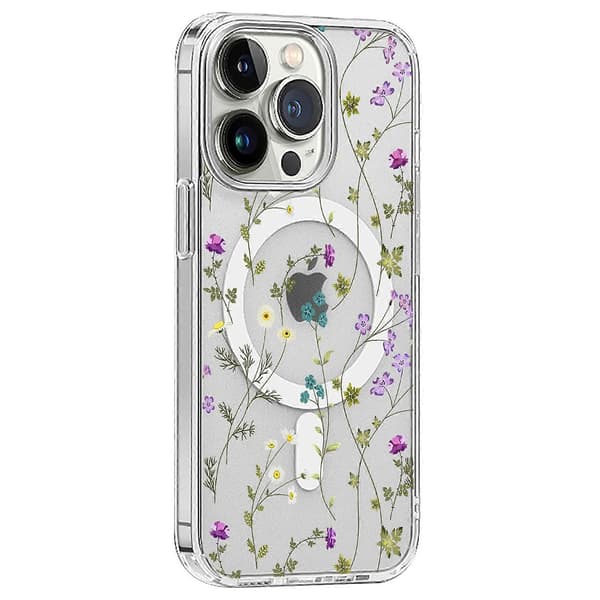 For iPhone 16 Pro Deksel Blomsterserie TPU+PC Telefondeksel Kompatibelt med MagSafe - Transparent