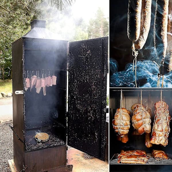 Koldrøgsgenerator til rygning af fisk og kød med børste til grillrengøring