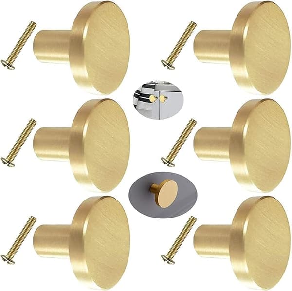 6 Pieces Solid Round Brass Door Handles (20mm*25mm) with Screws, Cabinet