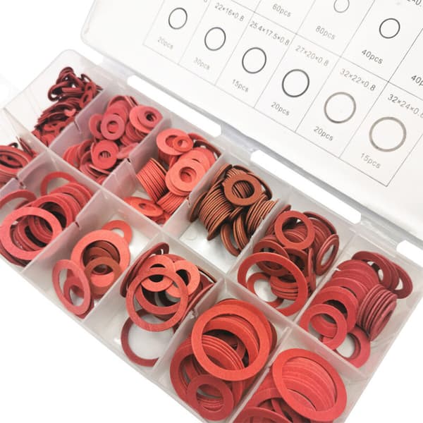 Fiber Washers Assortment, 600 Pcs Red Steel Paper Fiber Flat Washers Kit Mixed Insulation Gasket