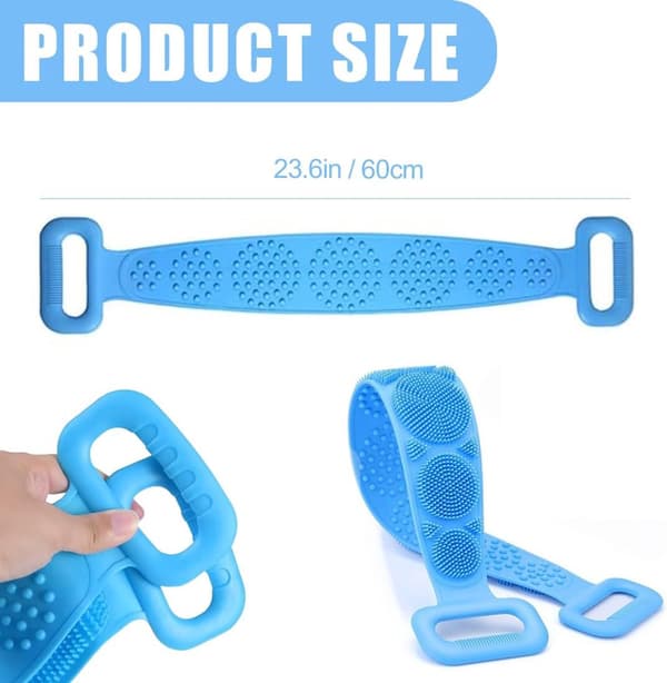 2 brusebørster - Dobbeltsidet silikonerygskrubber, udtrækkelig, eksfolierende - 60 cm - Blå & Lilla