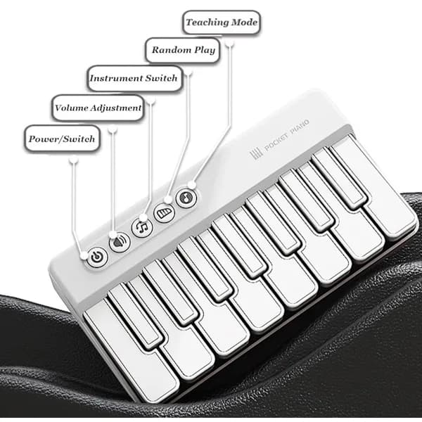 Mini-tangentbordspiano - Piano för barn - Leksaker för barn - Pedagogiska leksaker - Bärbart fickpiano - Vit