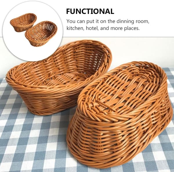 2 st Imitation Rotting Flätade Brödkorgar Poly Wicker Fruktkorgar för Matservering Display Grönsaker Hem Kök Restaurang Utomhus Brun L