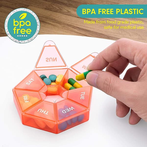 Veckovis pillerorganisatör, 2-pack bärbar pillerask orange