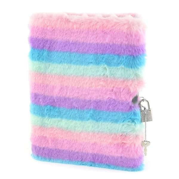 Dagbok med lås, fluffy og stripete multifarge multifärg multicolor