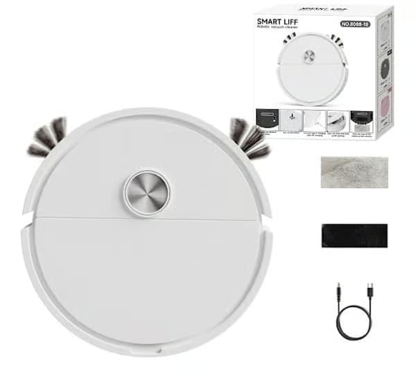 Uppladdningsbar Mini Robotdammsugare med Mopp, Kompakt Golvrengöringsmaskin Vit White
