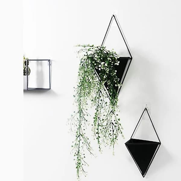 Triangulära hängande planteringskrukor för inomhus- och utomhusbruk – Modern trippelhörnig hängande blomkorg i svart