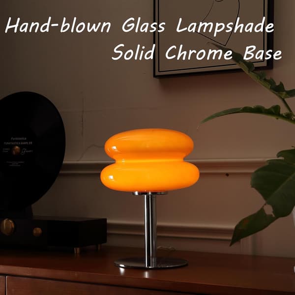 Glasbordslampa i Mid-Century Modern-stil för sovrum, orange svamplampa [JUN]