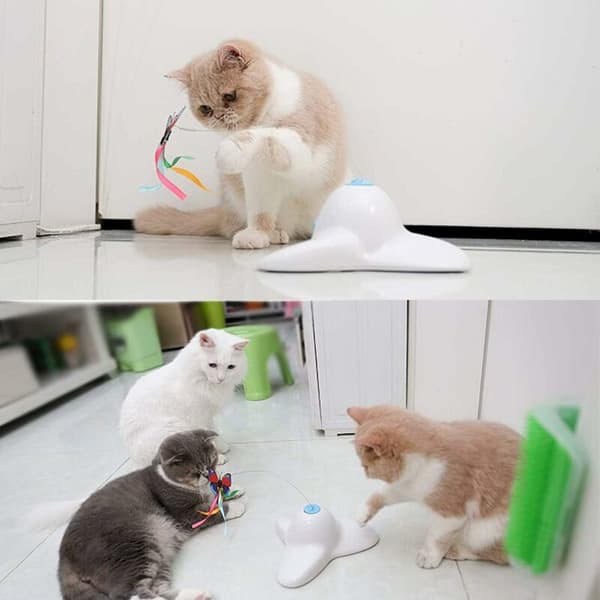 Interactive Indoor Cat Toy with 360° Rotating Butterfly (White)
