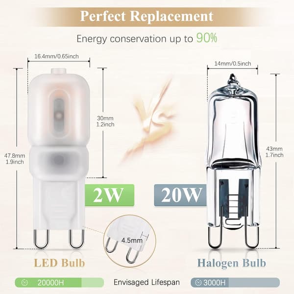 G9 2W LED Bulb, 20W Halogen Equivalent, 200 LM, Warm White Light 2700K, Non-Dimmable, 220-240V, 10-Pack[LD]
