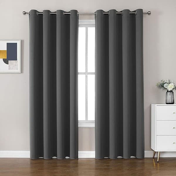 Sæt med mørklægningsgardiner i polyester, grå, 132x241 cm