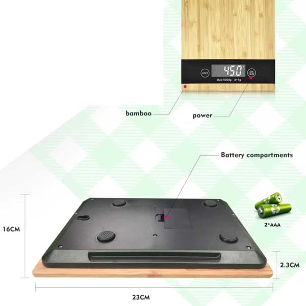 Digitaalinen keittiövaaka kirjevaaka bambu 5kg/1g