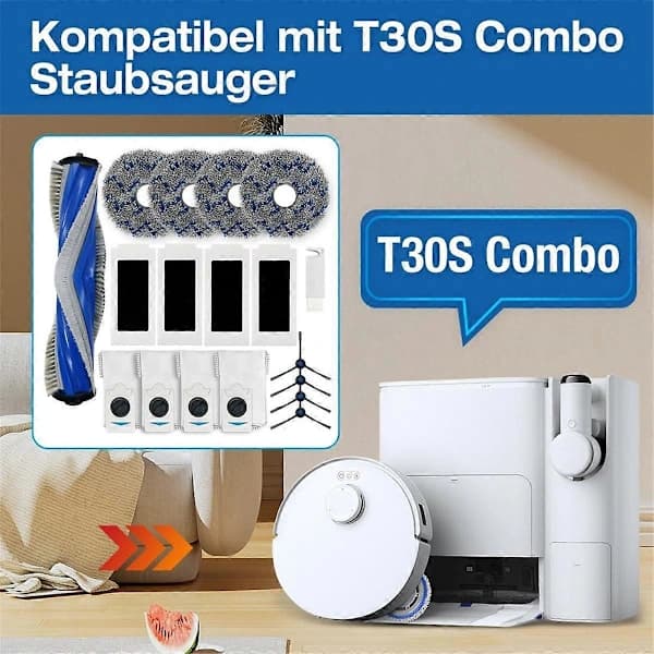 Reservedele til T30S Combo Robotstøvsuger Hovedsidebørster HEPA-filtre Moppeklude Støvposer