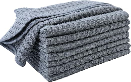 (Grå 30x30 cm) 8 Ultra Premium Mikrofiber Køkkenhåndklæder - Hånd/Opvask - Vaffelvævning