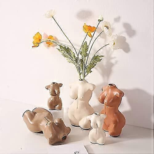 Kroppsvase Kvindelig Form Til Badeværelsesindretning, Boho Blomster, Vase Til Minimalistisk, Eklektisk, Toiletbordsindretning, Beige, Kropsformet