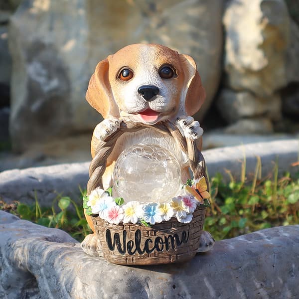 Garden Decoration, Solar Powered Resin Dog Figurine
