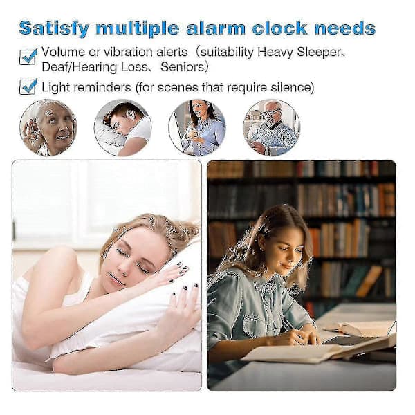 Hög volym väckarklocka för tunga sovare, dubbel väckarklocka med sängvibrator, för sovrum, 6,5 tum stor display med dimmer