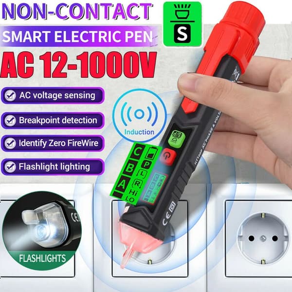 NY Digital Spændingstester Strømtester 12V-1000V Spændingstester Berøringsfri LED