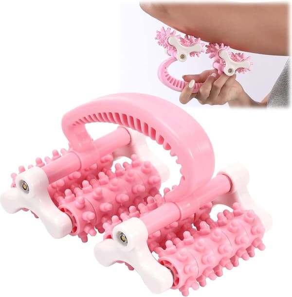 Anti-cellulite massageroller, pink, fascia roller for legs, deep tissue release for back and shoulders