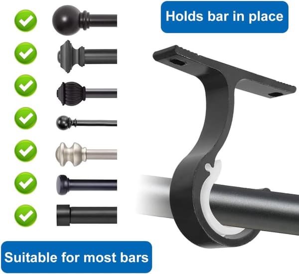 Aluminum Alloy Curtain Rod Holder, 4-Pack, Black, Ceiling or Wall Mounted, for 25-28mm Rod