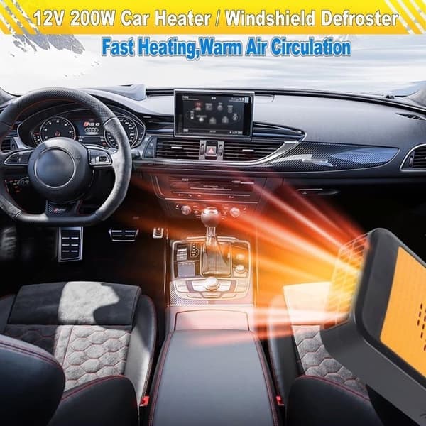 12V Bilvarmer & Defroster, 200W Rask Oppvarming Frontrutevarmer med 360° Roterende Vifte for Bil & SUV