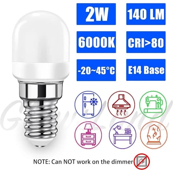 E14 LED Refrigerator Bulb, 2W SES Bulb (Equivalent to 20W-25W), 140LM, Cool White-6000K, 4-pack