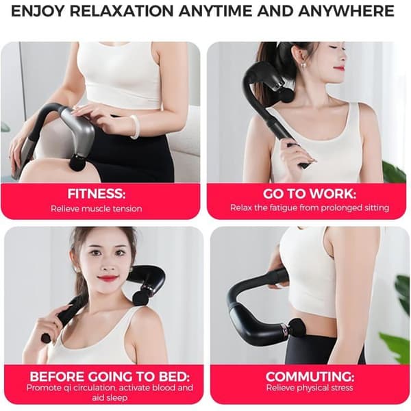 Deep Tissue Massage Gun for Back and Full Body - Percussion Massager with Long Handle and 4 Heads (Green)