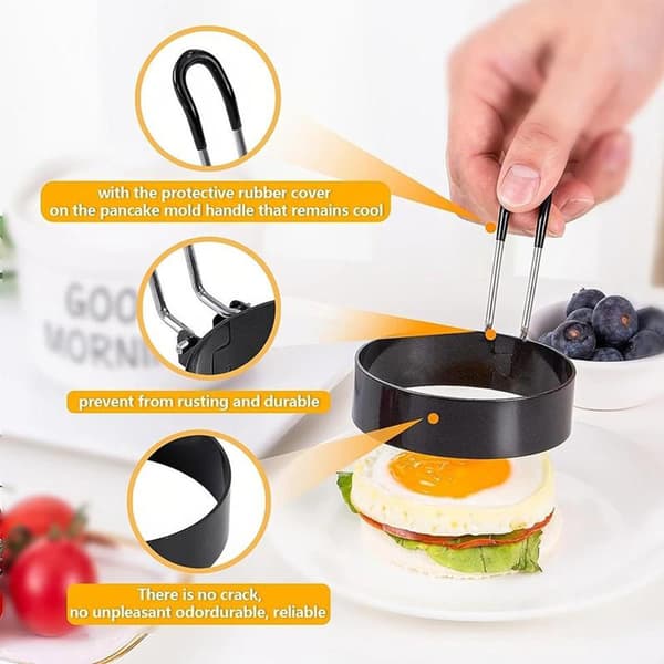 Eggringer, 4-pakke eggkokeringer i rustfritt stål, pannekakeform for steking av egg og omeletter