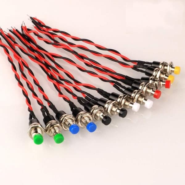 7mm Pre-wired Mini Push Button Switch 12pcs SPST ON/OFF 2 Pin Round 3V-6V-12V-24V-230V/1A Normally Open for Model Railway Hobby