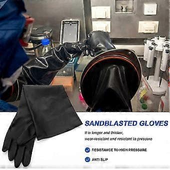 Heavy-Duty Sandblasting Gloves for Cabinets & Machines, 60x20cm Durable Rubber