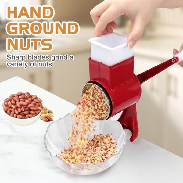 Manual Nut Grinder with 2 Removable Drum Blades, Cheese Grater with Crank, Peanut Grinder, Almond Grinder