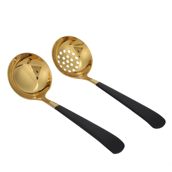 2 ST Rustfrit Stål Slidske Suppeske Skimmer Køkkenredskab Sort Guld