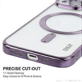 ENKAY HAT PRINCE Magnetic Phone Case Compatible For iPhone 13 Lens Protector Electroplating TPU Transparent Case (Silver)