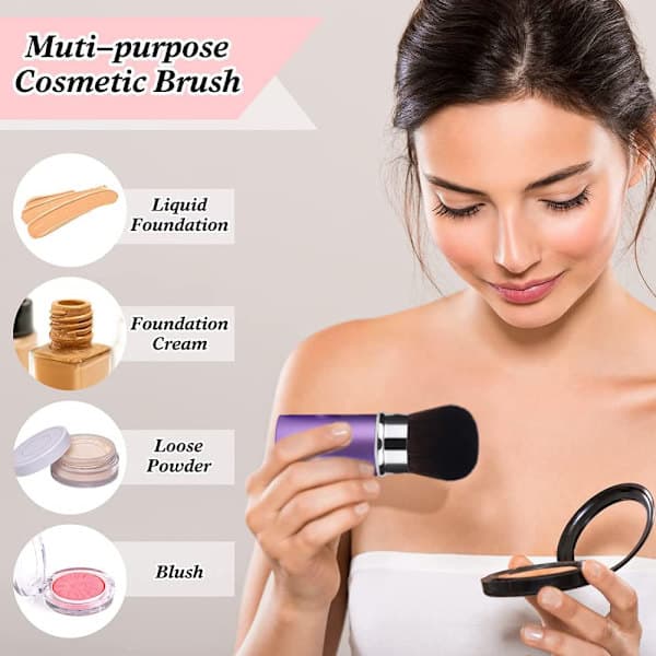 Teleskopisk makeupbørste til ansigtet, foldbar Kabuki-børste til ansigtet, rund pudderbørste, rejsemakeupbørste, blush, bærbar makeupbørste