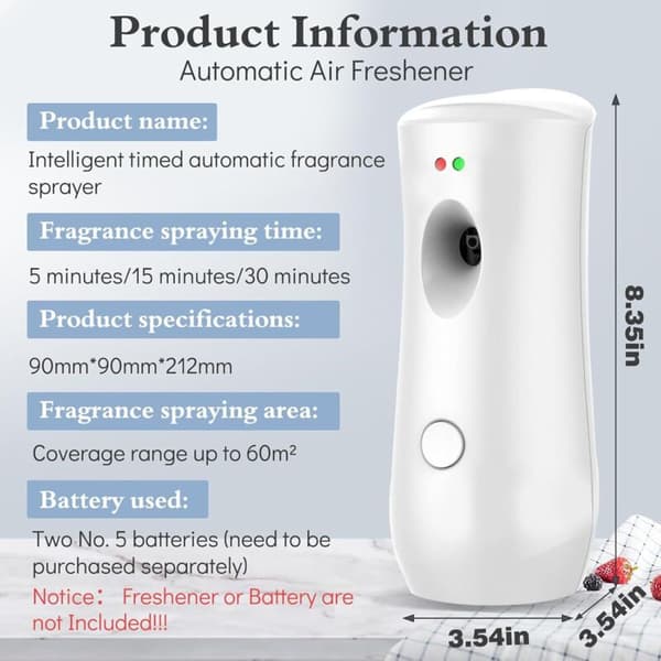 Automatic Scent Dispenser, Automatic Air Freshener for Home, 3 Adjustable Modes, Battery-Powered Scent Diffuser for Bedroom