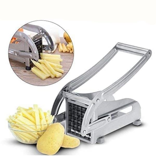 Multifunksjonell pommes frites-kutter i rustfritt stål – manuell potet- og agurkkutter for julienne, kompakt sølv 602