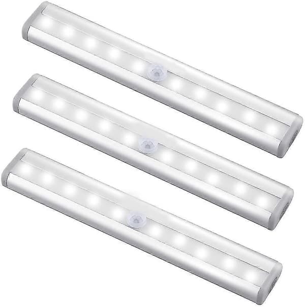 Bevægelsessensor Lysskinne, (10 LED, 3-pak) Trådløs Garderobelampe