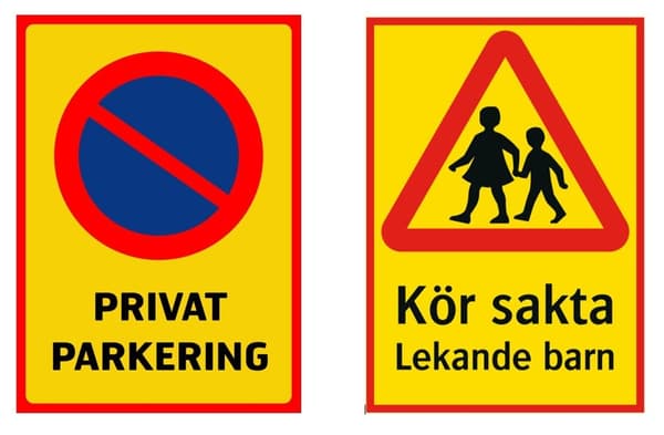 Skilt Kør langsomt/Parkering 30x40 cm Gul yellow
